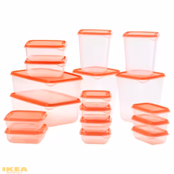 ظرف غذا 17 تایی شفاف نارنجی مدل PRUTA | برند ایکیا | ارسال 15 الی 20 روز کاری