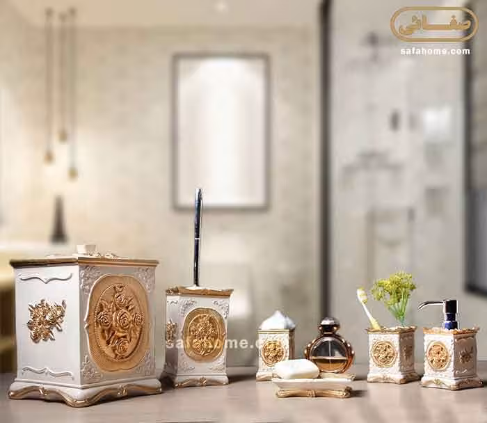 سرویس بهداشتی 6 تکه رزین طلایی طرح Golden Box