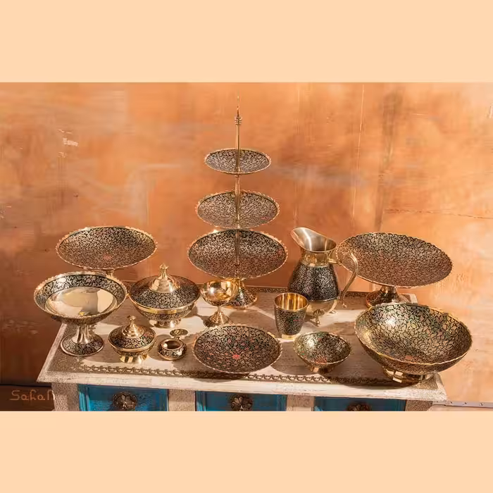 ست کامل 32 پارچه برنجی طرح انگور رنگ سبز کد 349