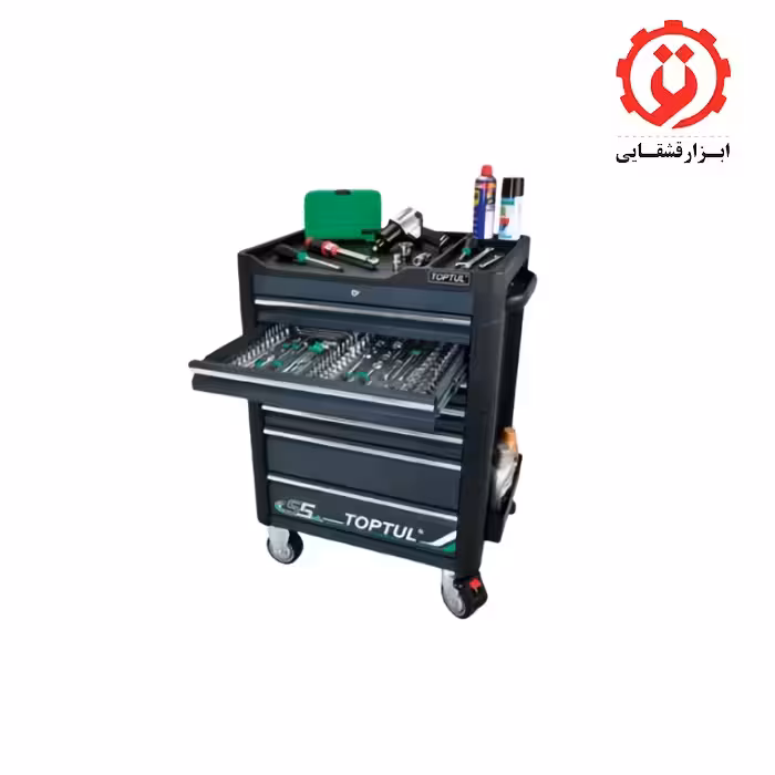 جعبه ابزار 340 پارچه 7 کشو چرخدار ذغالی با 5 کشو ابزار تاپ تول مدل GE-34028