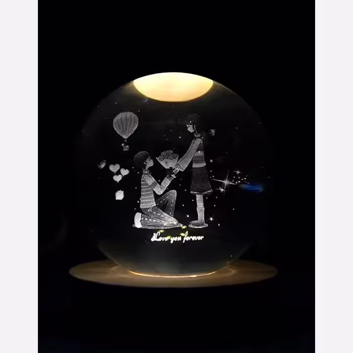 چراغ خواب گوی کریستال کد 144 با پایه چوبی