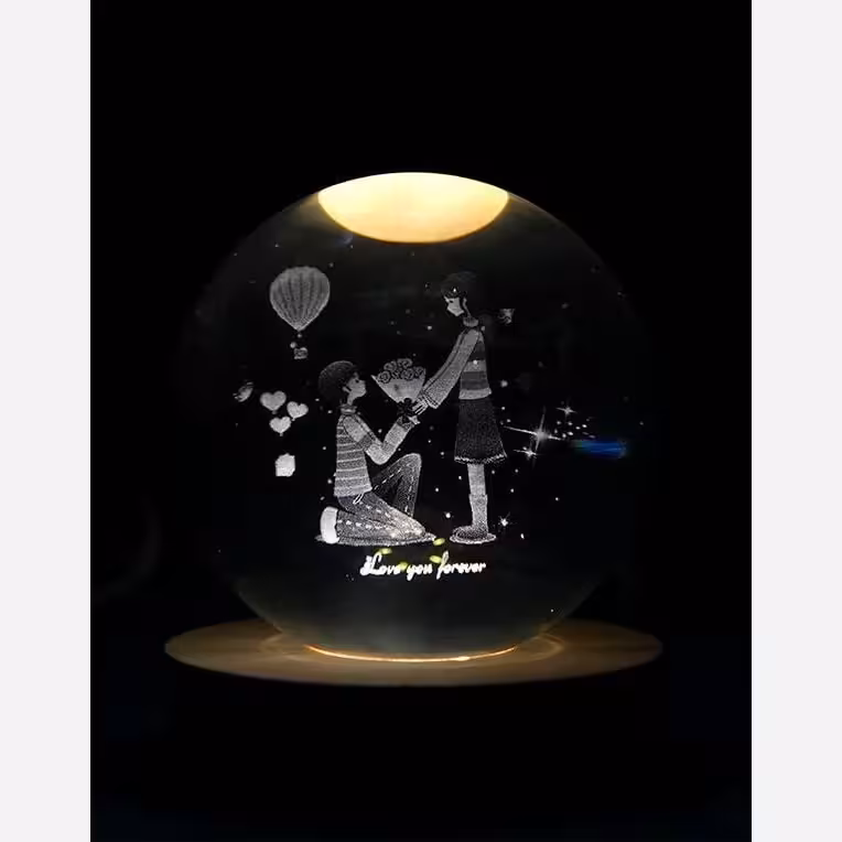 چراغ خواب گوی کریستال کد 144 با پایه چوبی