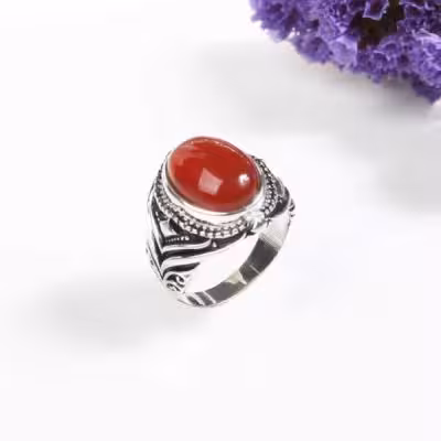 انگشتر نقره 925 مردانه با سنگ عقیق اصل کد 4883