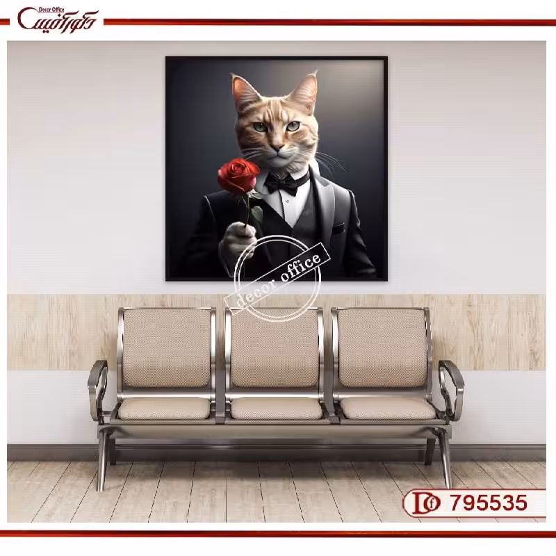تابلوی گربه با کت‌وشلوار و گل رز S795535