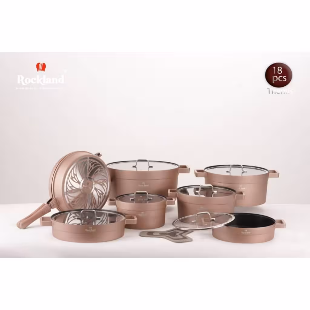 سرویس پخت و پز راکلند 18 پارچه مدل تمیس رنگ رزگلد
