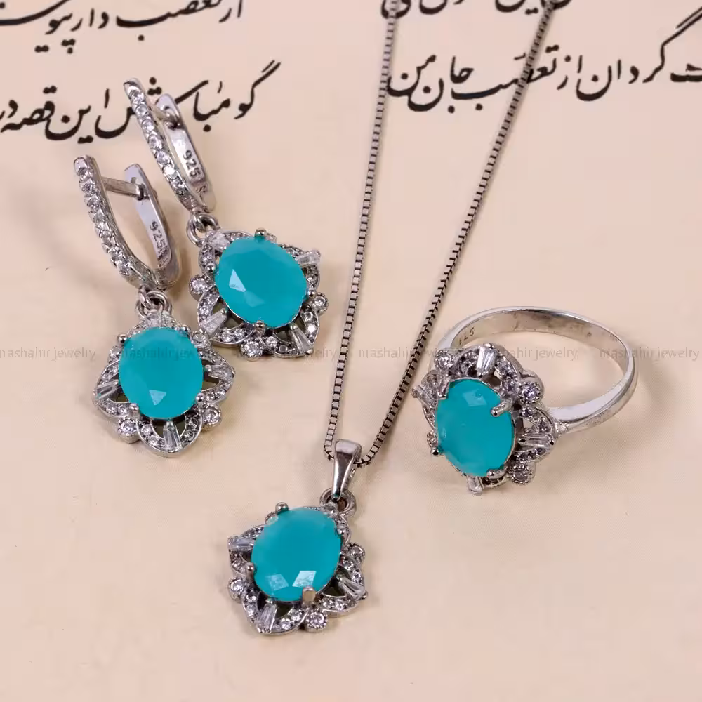 نیم ست زمرد سنتاتیک زنانه کد 14797 - جواهری مشاهیر