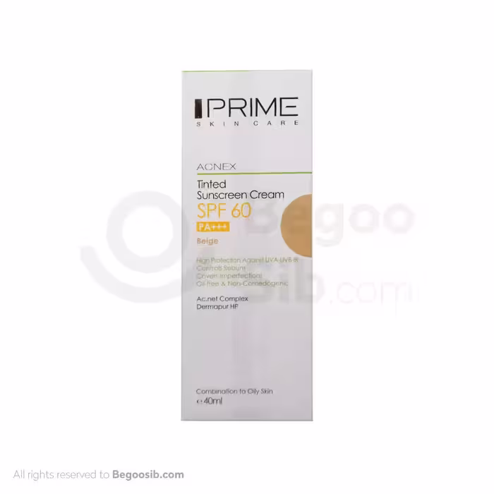 کرم ضد آفتاب پریم spf 60 پوست چرب بژ طبیعی 40 میلی لیتری