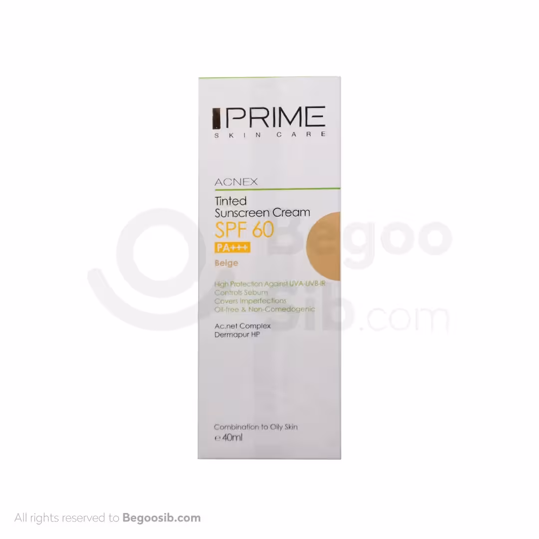 کرم ضد آفتاب پریم spf 60 پوست چرب بژ طبیعی 40 میلی لیتری