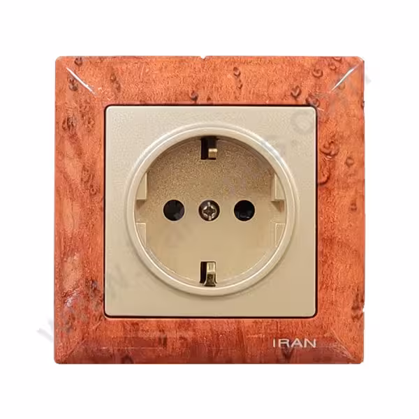 پریز برق ارت دار مدل الیزه طرح چوب تیره میانی بژ