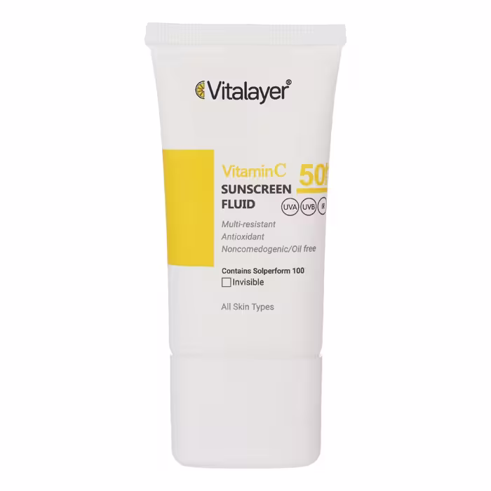 فلوئید ضدآفتاب بی رنگ ویتالیر SPF 50 مدل Vitamin C مناسب انواع پوست حجم 50 میلی لیتر