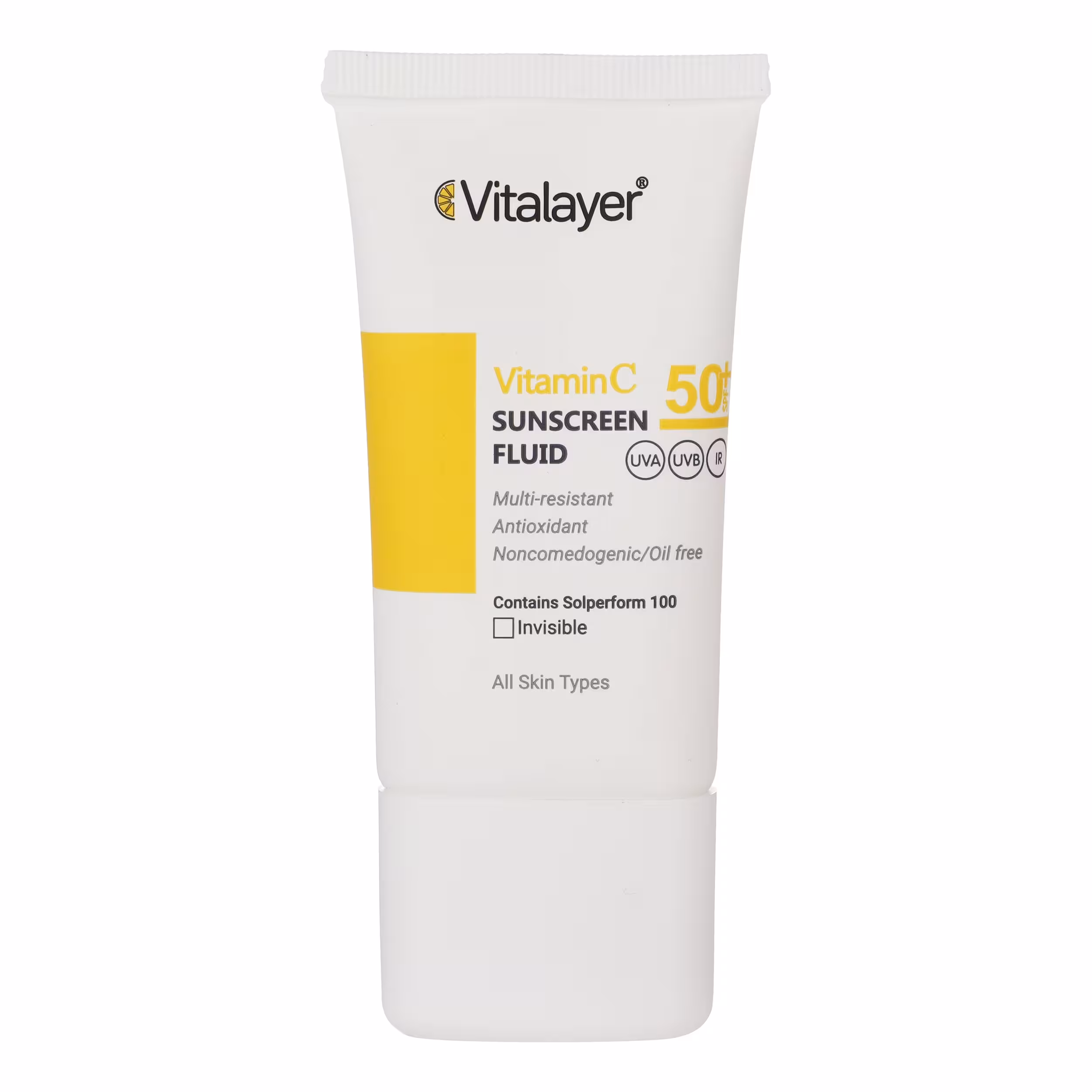 فلوئید ضدآفتاب بی رنگ ویتالیر SPF 50 مدل Vitamin C مناسب انواع پوست حجم 50 میلی لیتر