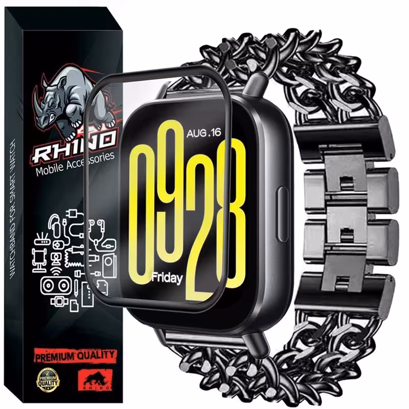 محافظ صفحه نمایش راینو مدل PMA-Cartir-2Line مناسب برای ساعت هوشمند شیائومی Redmi Watch 5 Active به همراه بند
