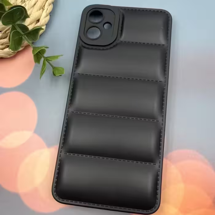 قاب گوشی Galaxy A05 سامسونگ سیلیکونی پافری برجسته طرح ساده محافظ لنز دار مشکی