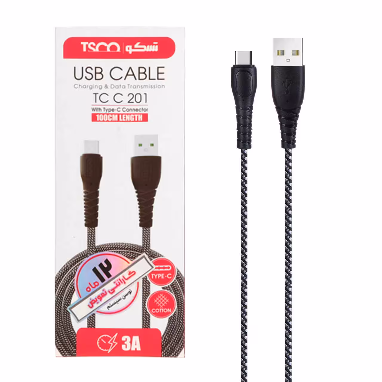 کابل شارژ فست TSCO Type-C مدل TCC 201 - نقره ای (گارانتی 12 ماهه TSCO)