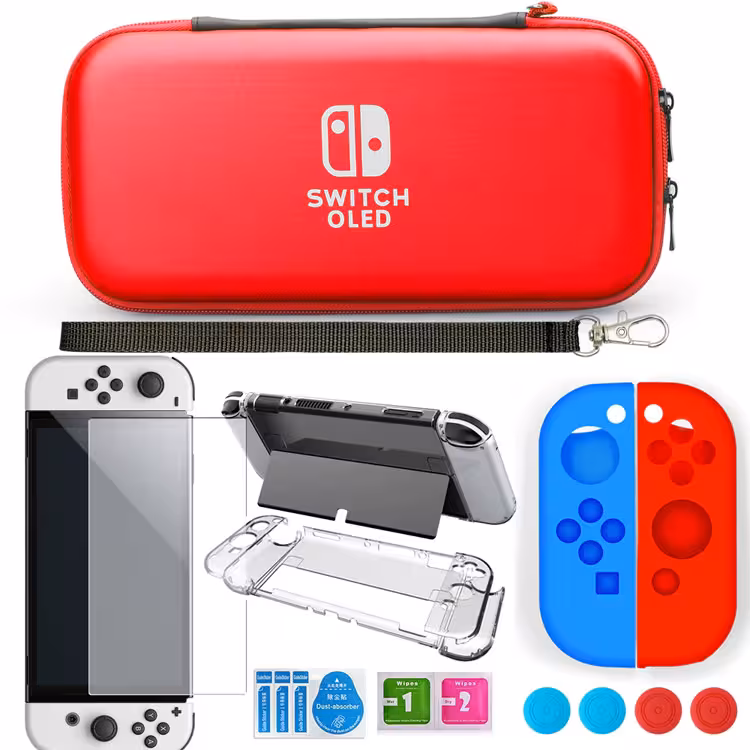 A-ONE-K 11-in-1 Accessory Kit for Nintendo Switch OLED – Red