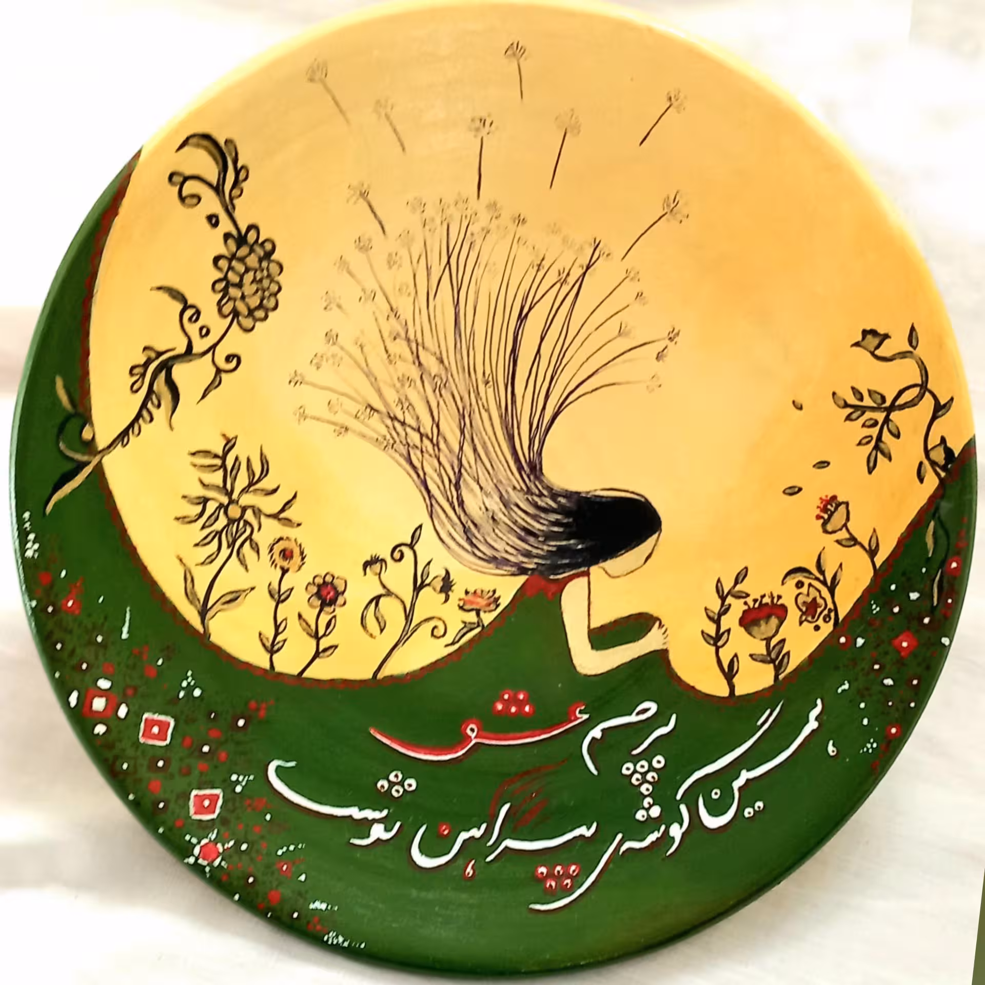 دیوارکوب سفالی نقاشی شعرنوشته علیرضا آذر