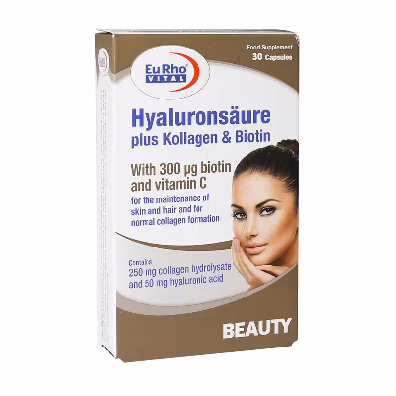 کپسول هیالورون سائور پلاس کلاژن و بیوتین یوروویتال 30 عدد | Eurhovital Hyaluron Plus Kollagen And Biotin