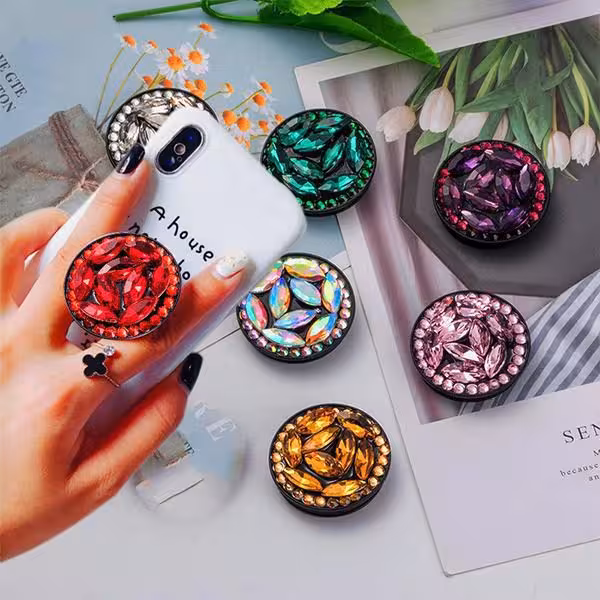 پاپ سوکت کریستال گل رز پایه مشکی