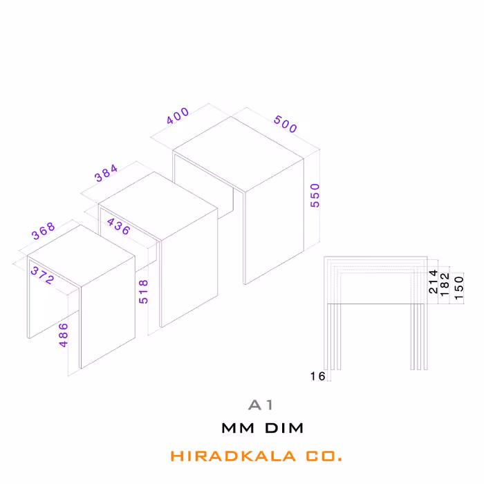 میز عسلی هیراد مدل A1-MDF مجموعه 3 عددی