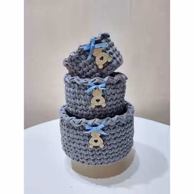 سبد قلاب بافی تریکو طرح گندمی کد 01 مجموعه 3 عددی