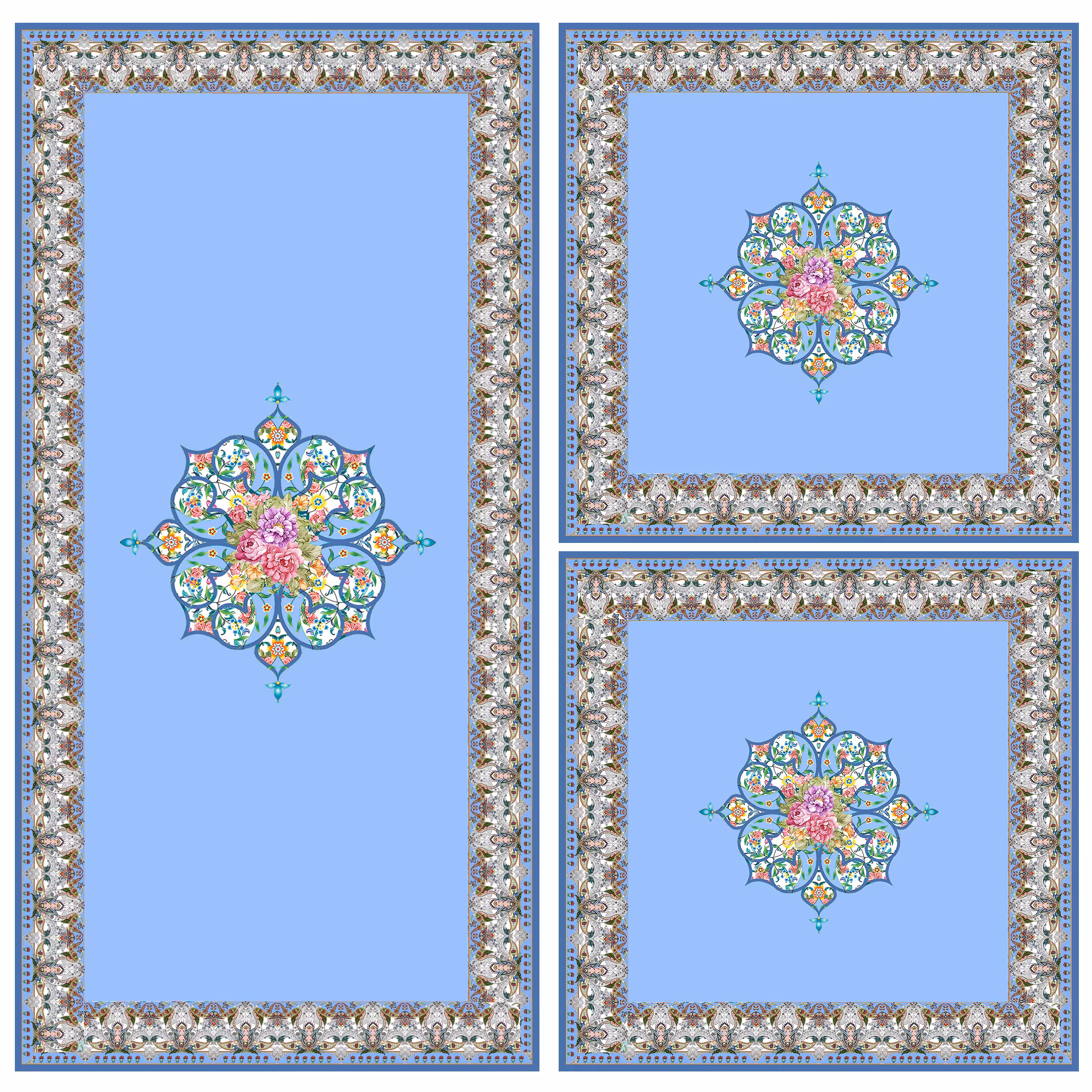ست رومیزی سه تکه مستطیل مربع طرح اسلیمی کد 9988.3