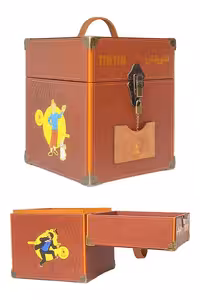 باکس تن تن قفل دار چرم قهوه ای طلاکوب