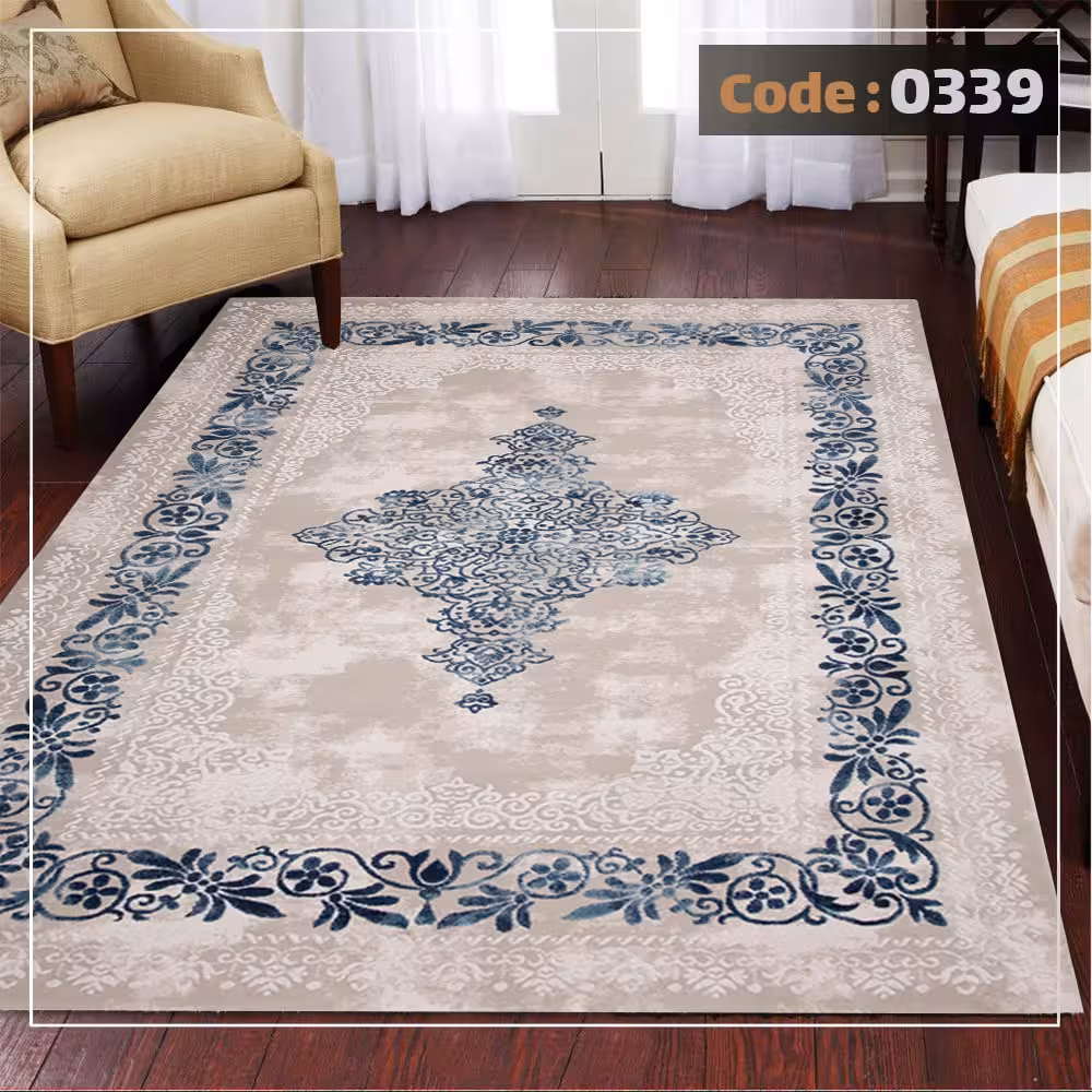 کاورفرش روفرشی دورکشدار گوشه لیفه ای کرم  قهوه ای کد 0339