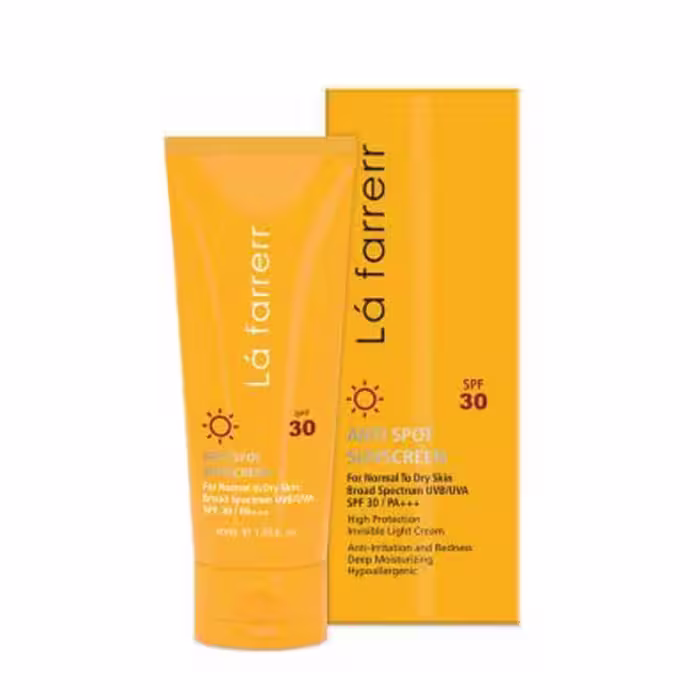 کرم ضد آفتاب و ضد لک SPF30 لافارر مناسب پوست نرمال و خشک