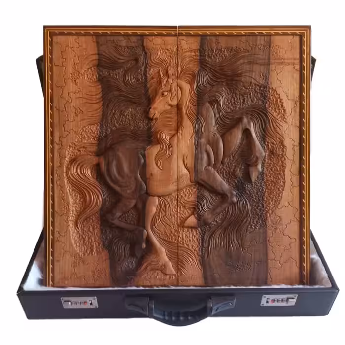 تخته نرد معرق منبت چوبی طرح اسب مینیاتوری کد 101922