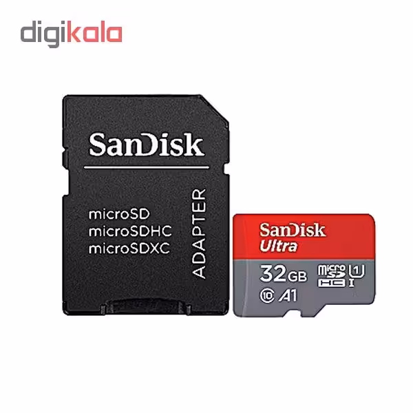 کارت حافظه microSDHC سن دیسک مدل Ultra A1 کلاس 10 استاندارد UHS-I سرعت 98MBps ظرفیت 32 گیگابایت به همراه آداپتور SD