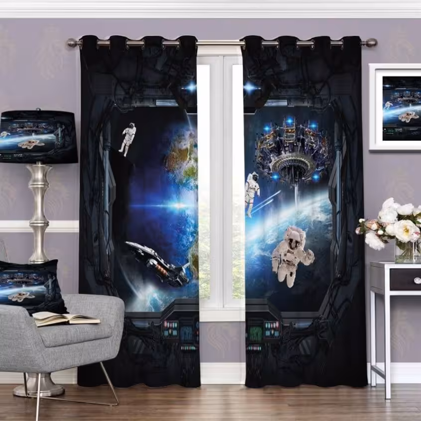 پرده چاپی  پانچ  طرح   نقاشی و منظره  (فضانورد)   کد 1670