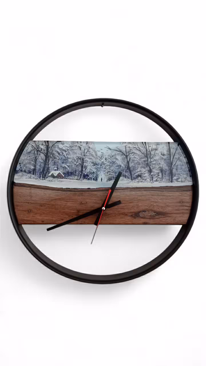 ساعت دیواری رزین و چوب