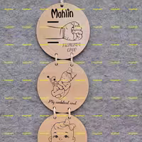 آویز چوبی یادگاری اولین های نوزاد، چوبی، شامل 4 دیسک 15 سانت. کد 552 – تابلو سازی رضا(پس کرایه)