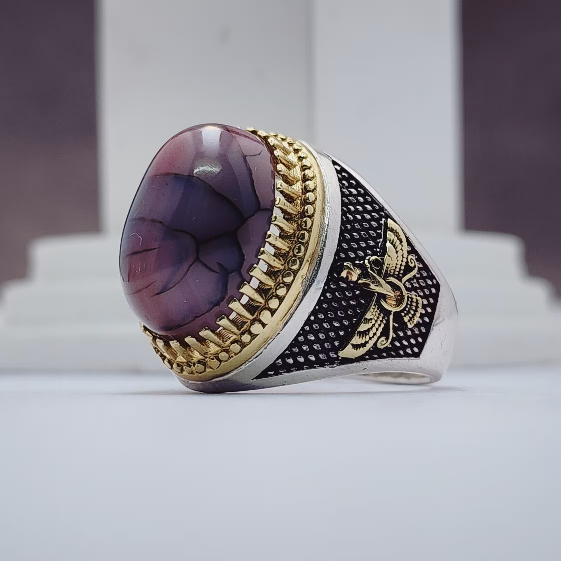 انگشتر نقره زیبا مردانه مدل فروهر و با نگین دراگون  اصل و معدنی 