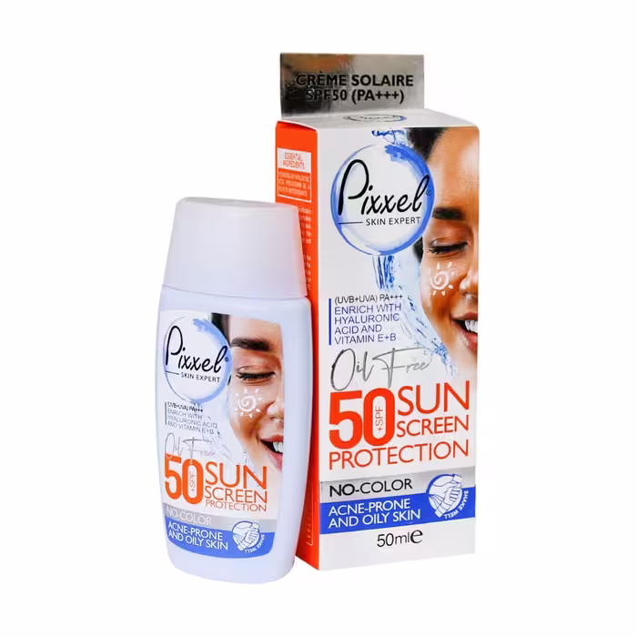 کرم ضد آفتاب بی رنگ پیکسل SPF50 حجم 50 میلی لیتر مناسب پوست چرب