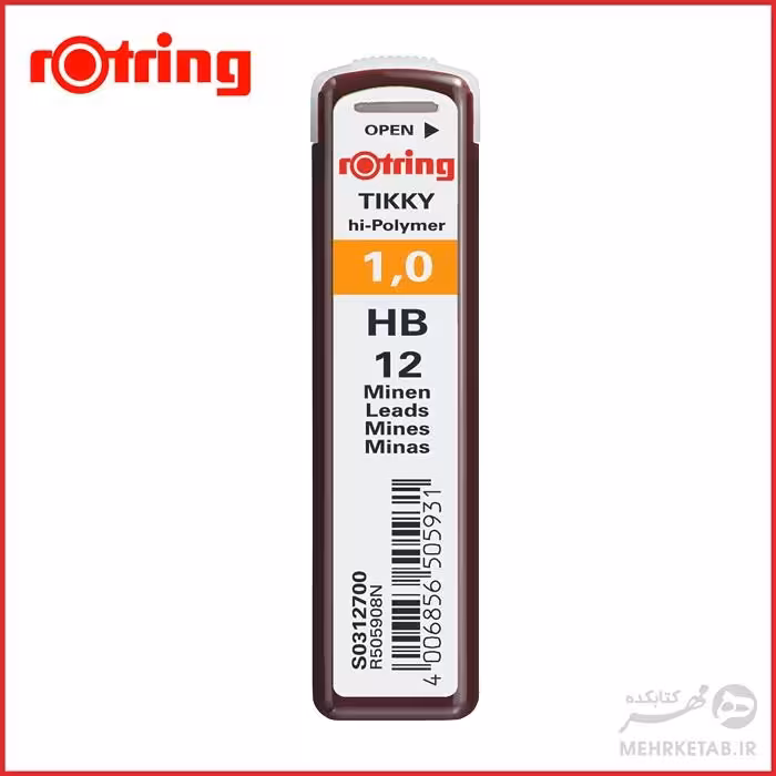 مغزی 12 عددی مداد مکانیکی روترینگ rotring Tikky Lead Refills Hi-Polymer for Mechanical Pencils, 1.0 mm HB – 12 Leads