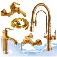 شیرآلات اهرمی بامبو طلا مات با ظرفشویی فنردار