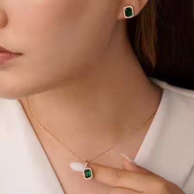 نیم ست زمرد سبز ژوپینگ . طلایی SKU416