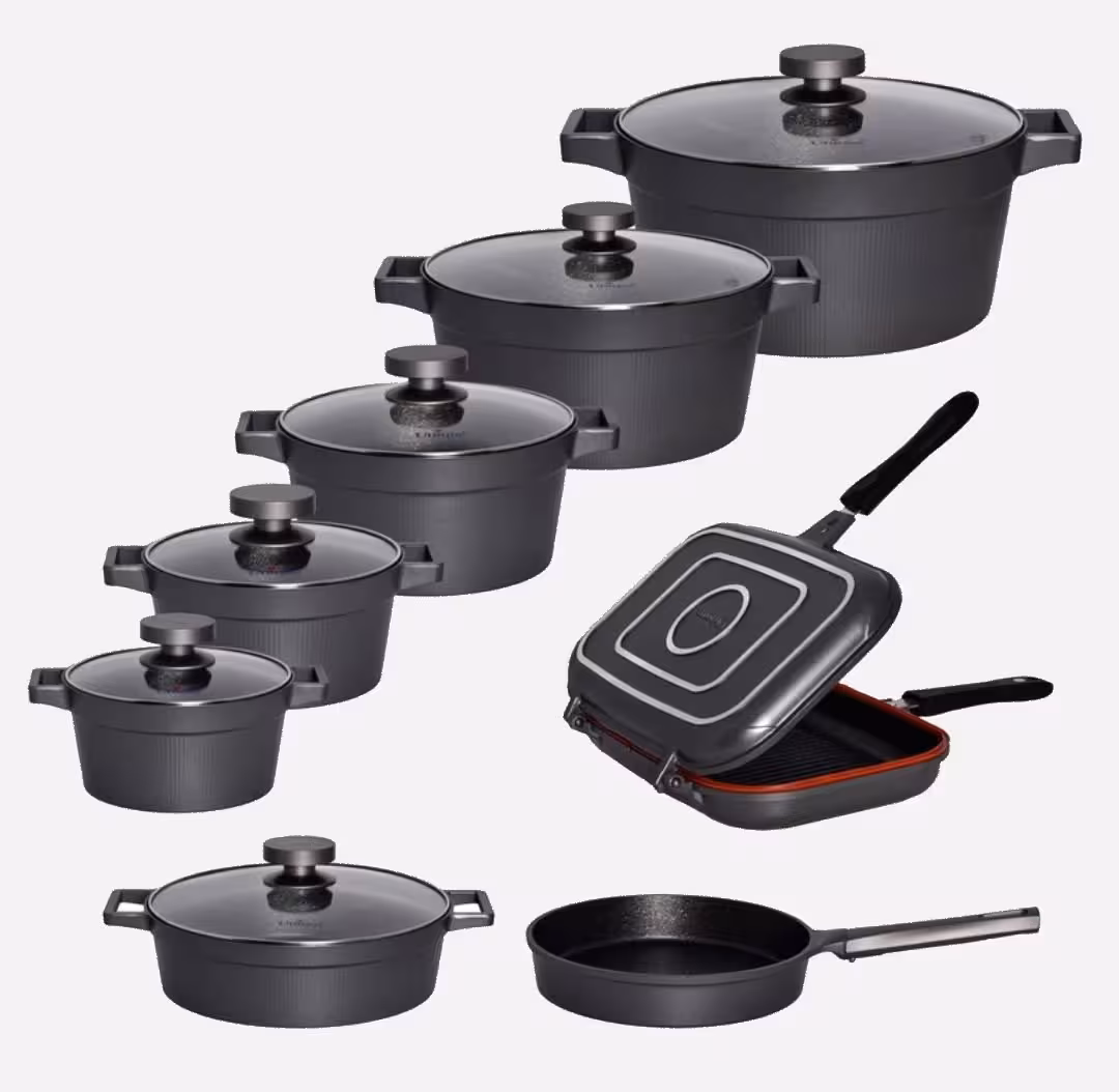 سرویس قابلمه یونیک مدل دیاموند 15 پارچه طوسی کد UN-8521