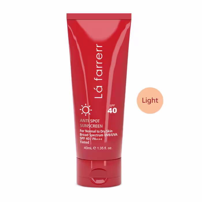 کرم ضد آفتاب SPF40 پوست خشک و معمولی لافارر رنگی و ضد لک 40 میلی لیتر | La Farrerr Anti Spot Sunscreen for Normal to Dry Skin SPF40