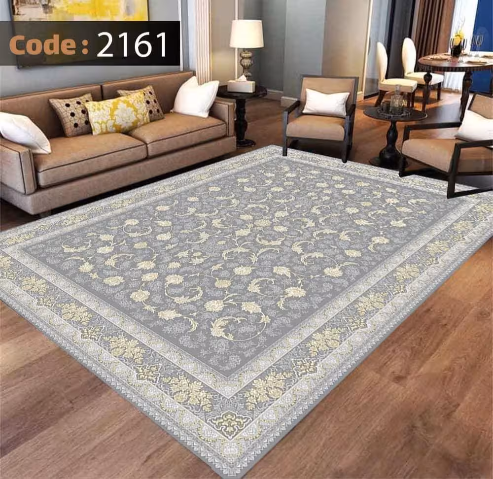 کاورفرش روفرشی دورکشدار گوشه لیفه ای طوسی کرم کد 2161