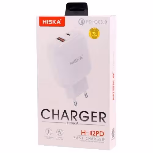 شارژر دیواری هیسکا H-112PD فست شارژ QC3.0 با کابل لایتنینگ (آیفونی)