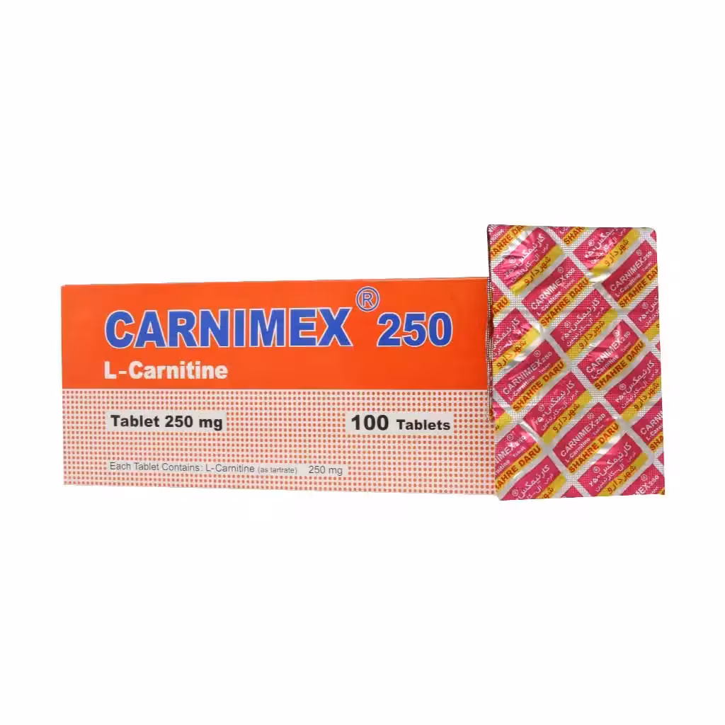 قرص کارنیمکس ال کارنیتین 250 میلی گرم شهر دارو 100 عدد Shahr darou Carnimex 250 L Carnitine 100 Tabs