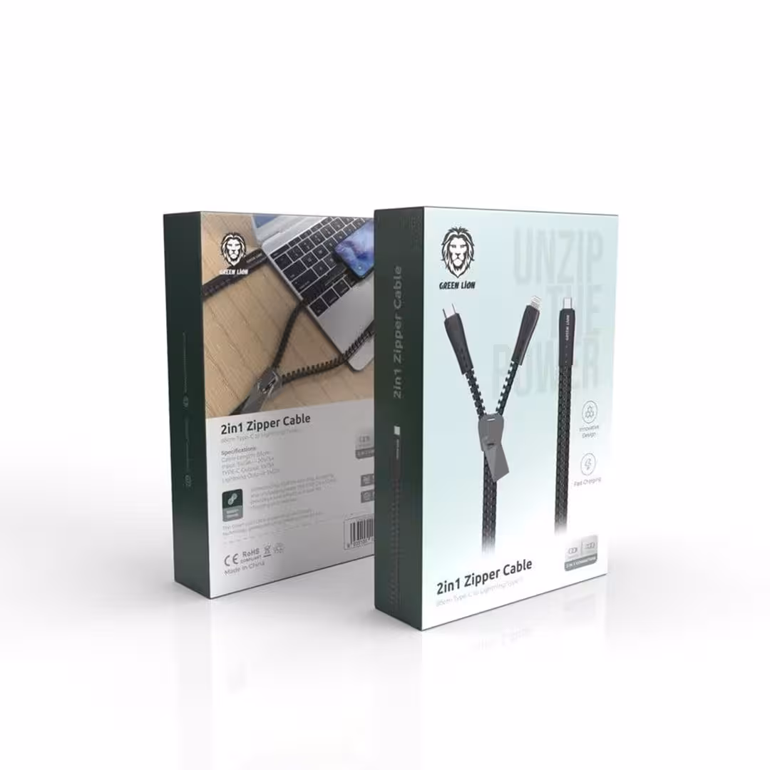 کابل زیپ 2در1 گرین Green 2 in 1 Zipper Cable ( Type-C to Lightning Type-C )