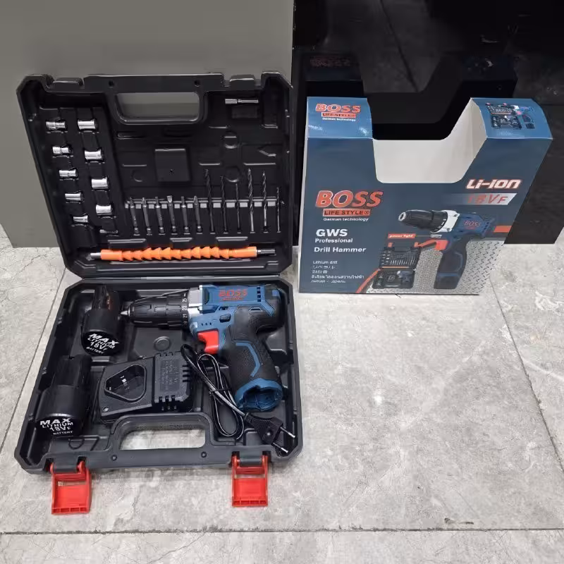 دریل شارژی 18 ولت نیم تنه فلزی باس به همراه لوازم