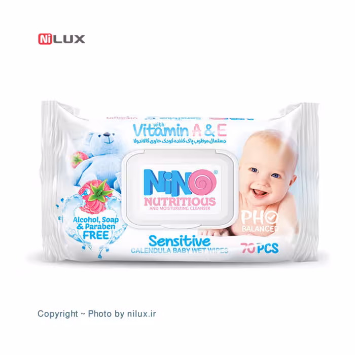 دستمال مرطوب کودک نینو مدل Sensitive بسته 70 عددی