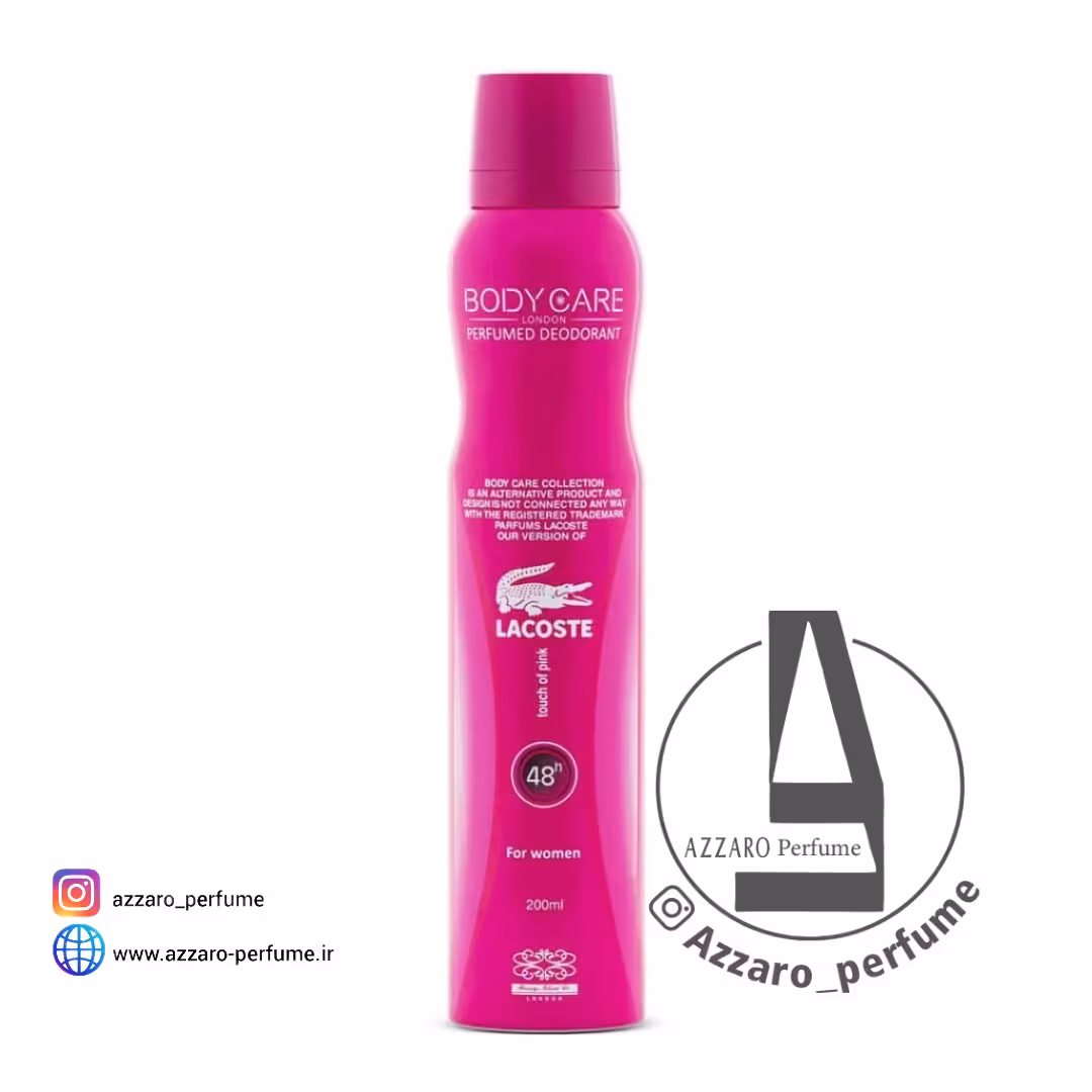 اسپری زنانه بادی کر رایحه لاگوست صورتی 200 میلی لیتر