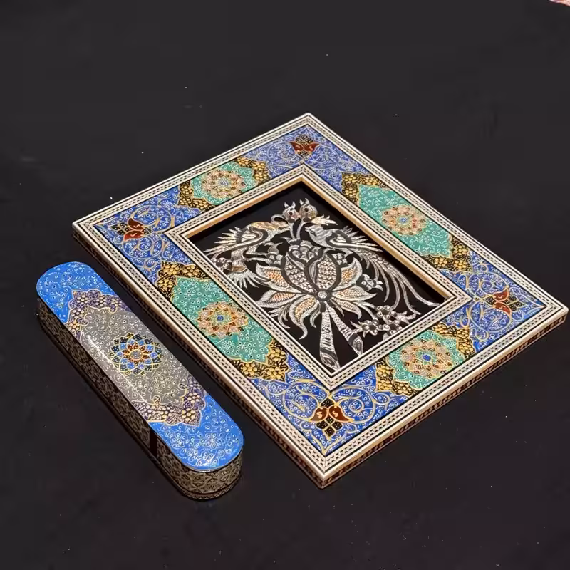پک هدیه صنایع دستی تابلو قلمدان مینیاتور خاتم کاری