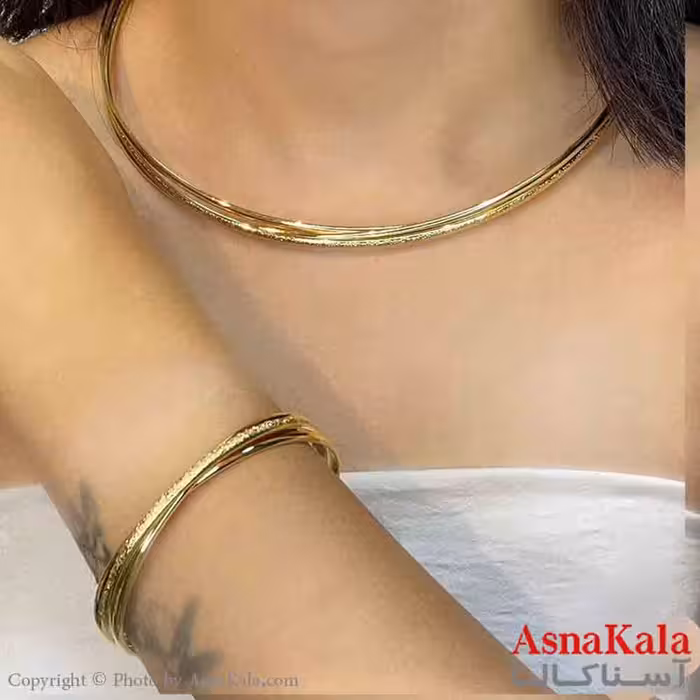 نیم ست زنانه پینترستی  شامل گردنبند و دستبند طرح حلقه ساده  ترند رنگ طلایی کد NIM14910W