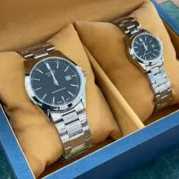 ست ساعت کاسیو بند استیل نقره ای